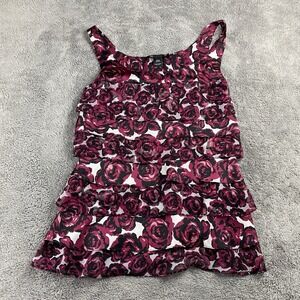 White House Black Market Rosette Floral Layered Sleeveless Blouse Womens XXS Red